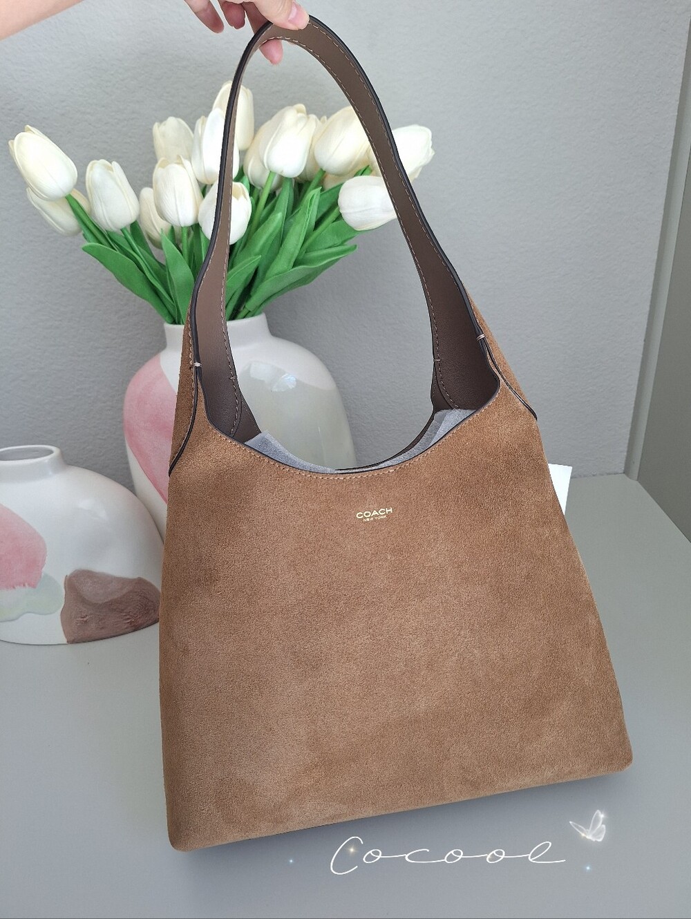 NWT CCOACH CW637 Brooklyn Shoulder Bag 28 Suede Cedar